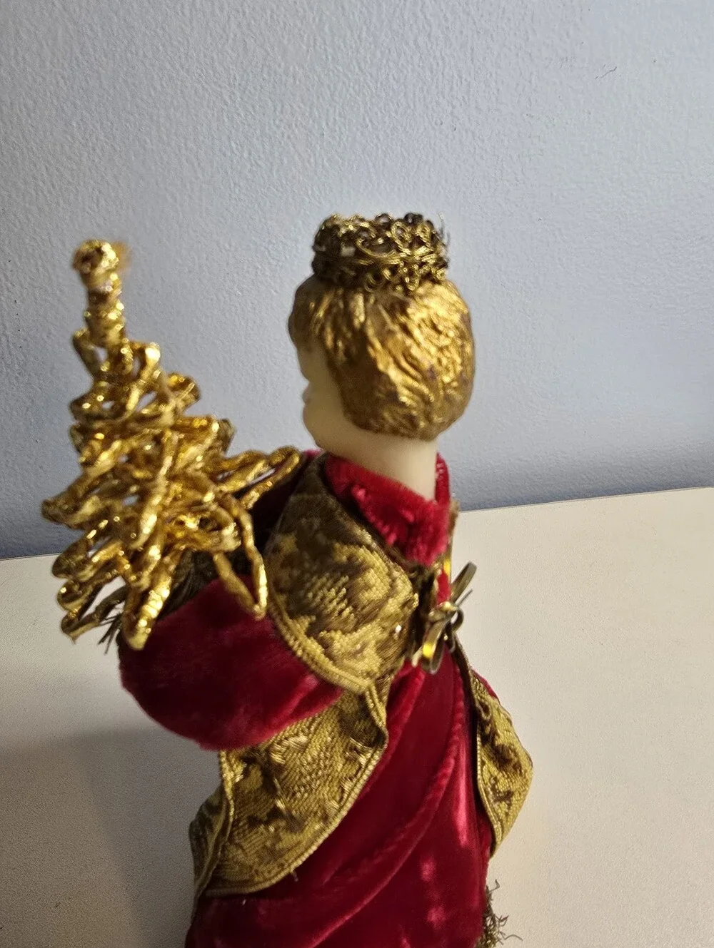 Vintage Koestel German Wax Angel Christmas Velvet Gown Red MISSING WINGS